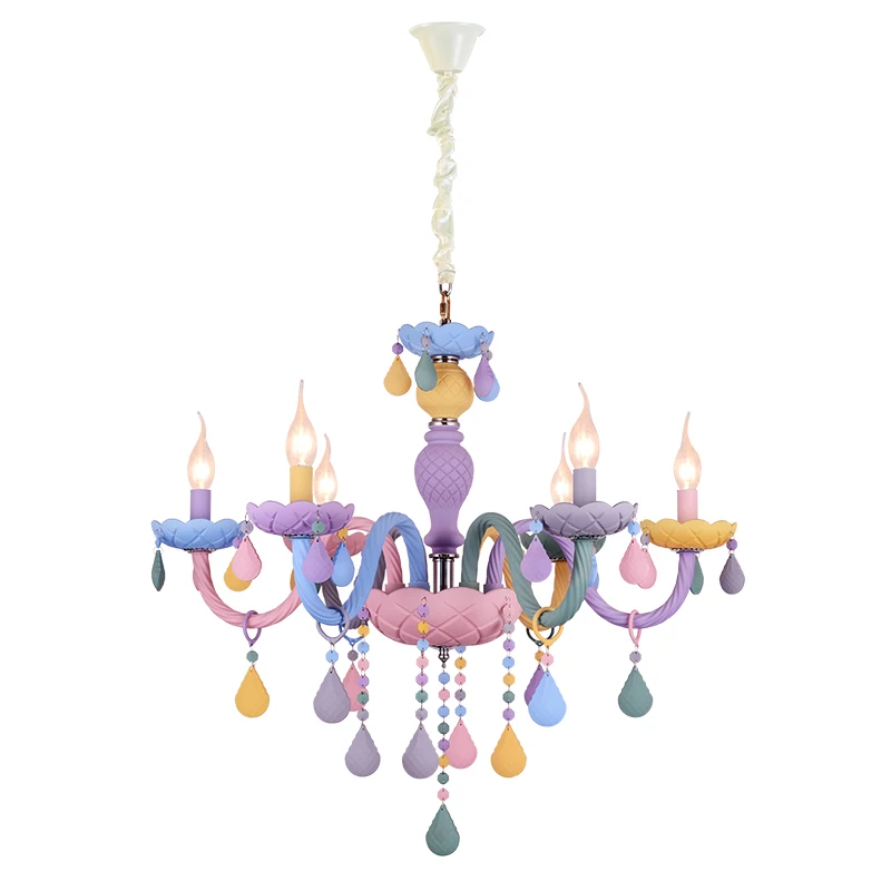Lustre de Cristal Macaron Droplight Crianças Quarto Lustre Criativo Fantasia Menina Princesa Luminária Luminárias Cor 3 Lustre de cristal macaron cor droplight crianças
