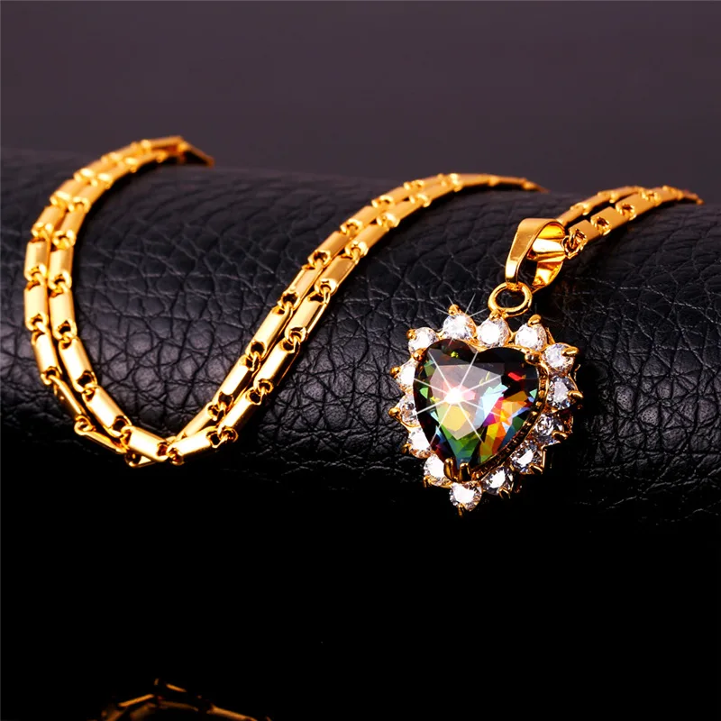 U7 Позолоченные Стразы Сердце Серьги Кольцо Ожерелье Ювелирные Наборы Для Женщин Сережки С Камнями Подарок S729