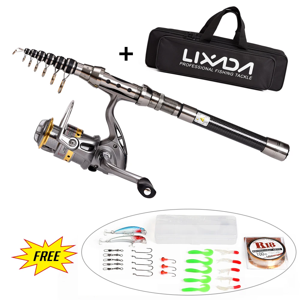

Lixada Telescopic Fishing Rod Combo and Reel Full Kit Spinning Fishing Reel Gear Pole Set 100M Fishing Line Lures Hooks Jig Head