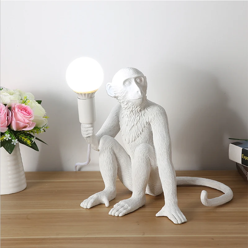 

Art Deco children's room decorative animal white resin LED desk lights living room Creative monkey desk lamps hemp rope lighting