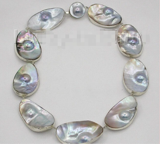 

>>> >>>22" 100% NATURAL GRAY SOUTH SEA MABE PEARL NECKLACE 925s silver j8613