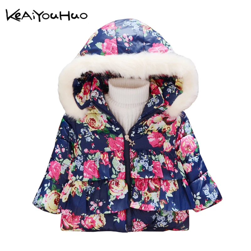 KEAIYOUHUO Winter Christmas Jacket Lovely Flower Prints Coat Children