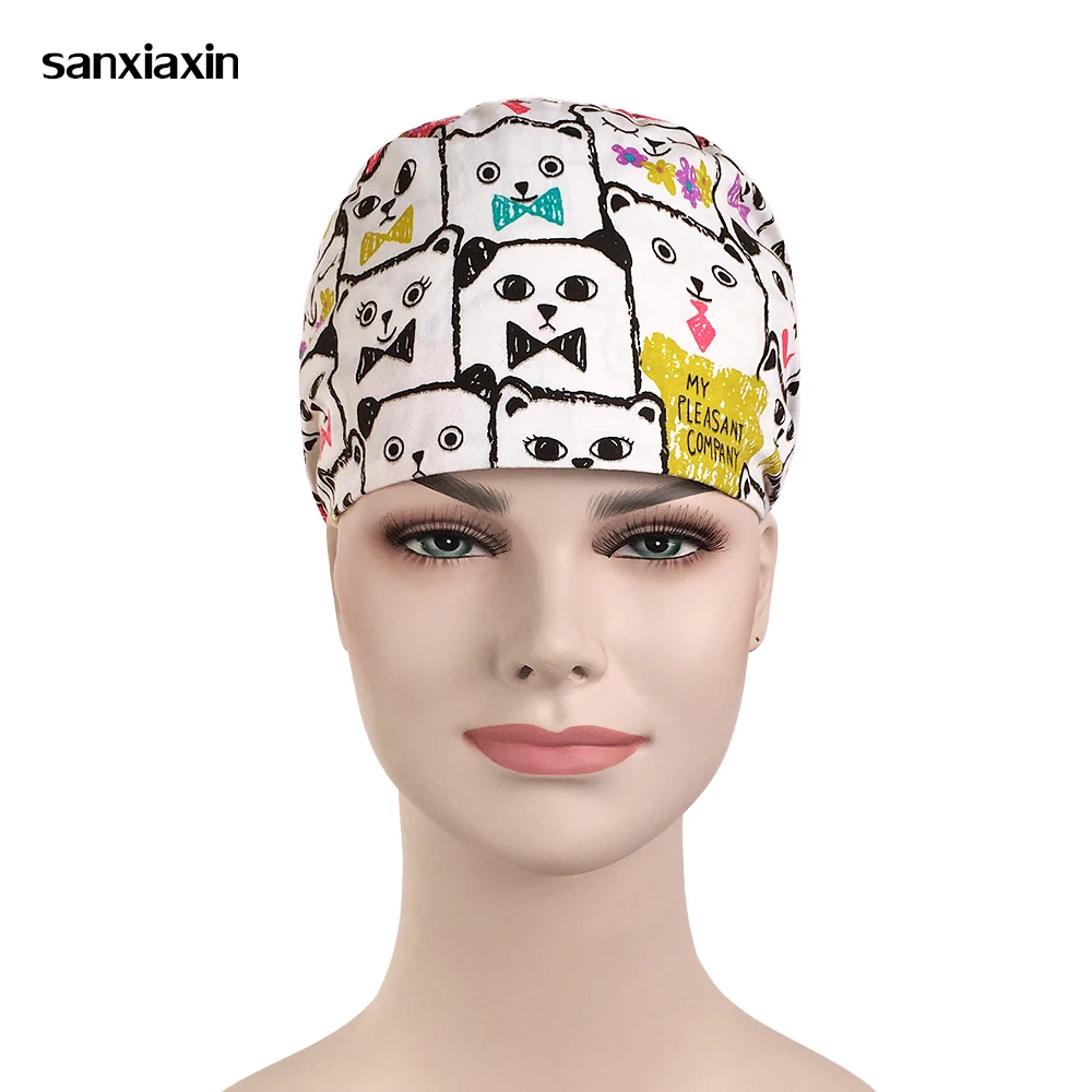

Print Doctor Surgical Scrub Cap for Women Hospital Medical Cap 100% Cotton Lab Clinic Dental Operation Tieback Doctor Nurse Hat