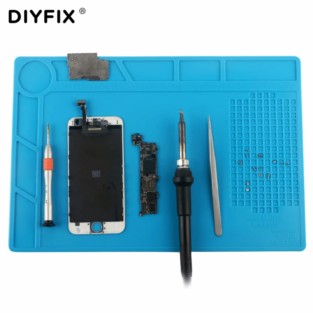 DIYFIX Phone Repair Tools 34x23cm Heat Insulation Silicone Pad Desk Mat BGA Soldering Station with Screw Position