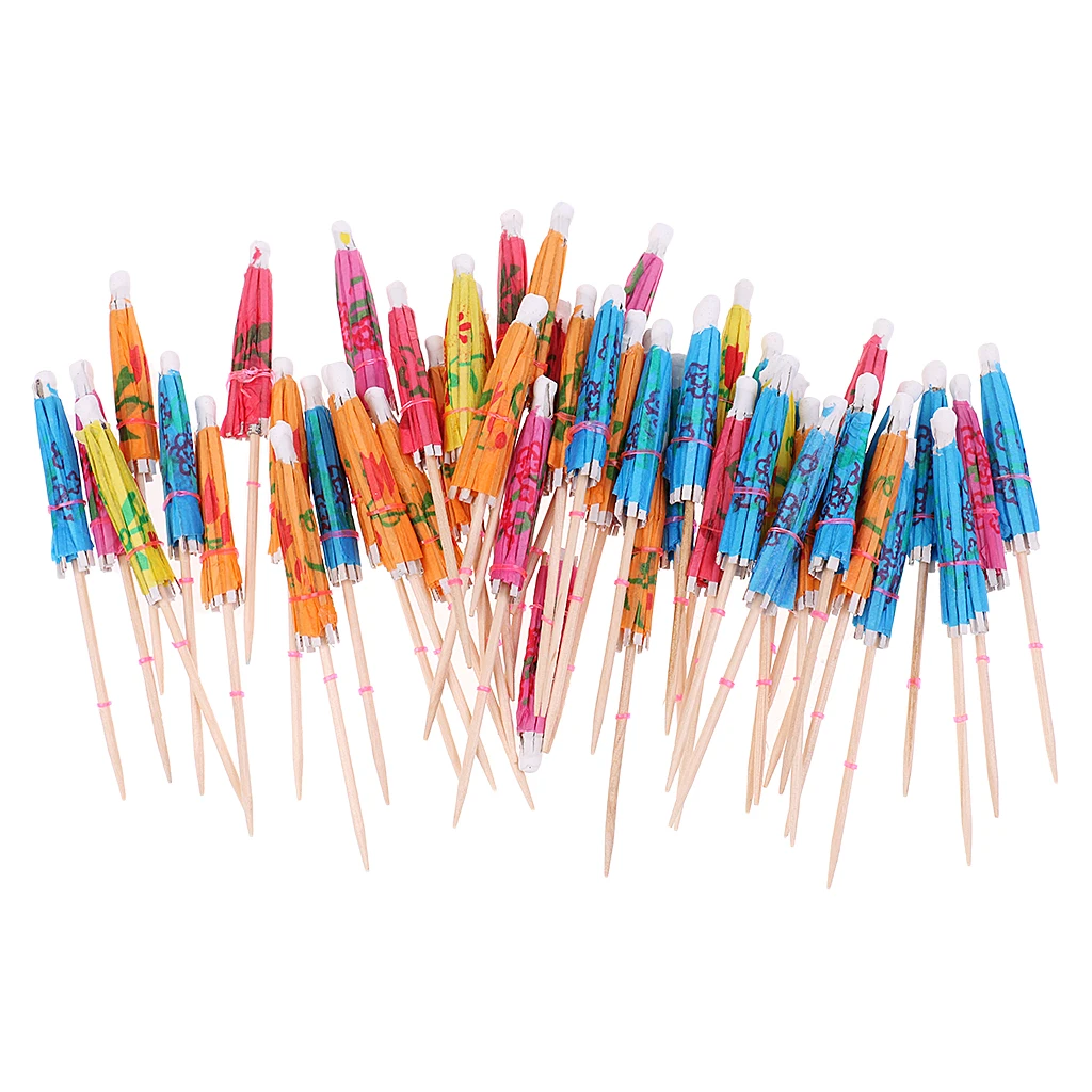 50pcs Colorful Kids Birthday Party Umbrella Cocktail Parasol Picks Drinks Food Sticks Tropical Luau Party Decoration