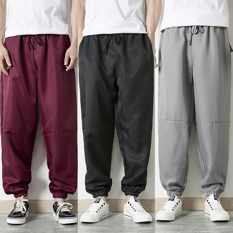 Брендовые новые модные повседневные мужские хлопковые льняные свободные штаны, пляжные длинные широкие брюки в стиле хип-хоп