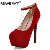 REAVE CAT Fashion Shallow Thin High Heels Round Toe High Heels Platform women Pumps women shoes Sexy Buckle Strap Pumps QL4176