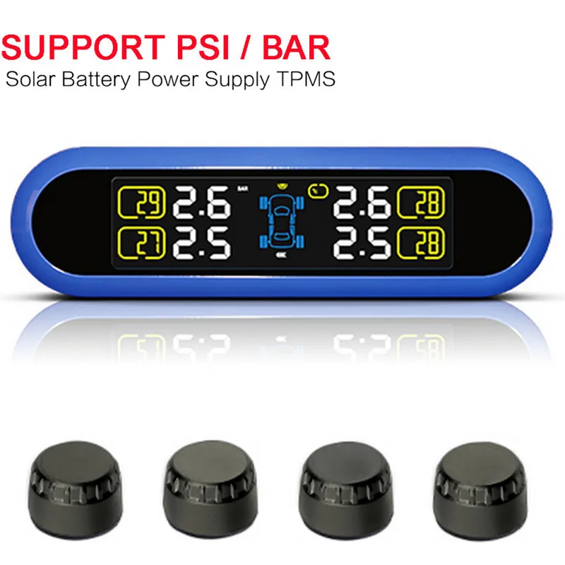 

2017 Solar Power TPMS LCD Display Car Wireless Tire Tyre Pressure Monitoring System 4 external/internal Sensors For 4 wheel Cars