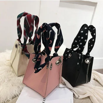 

Fashion Women Ribbons Handbags Casual Bucket Totes Female PU Leather Crossbody Shoulder Bags For Party 2019 New Small Square Bag