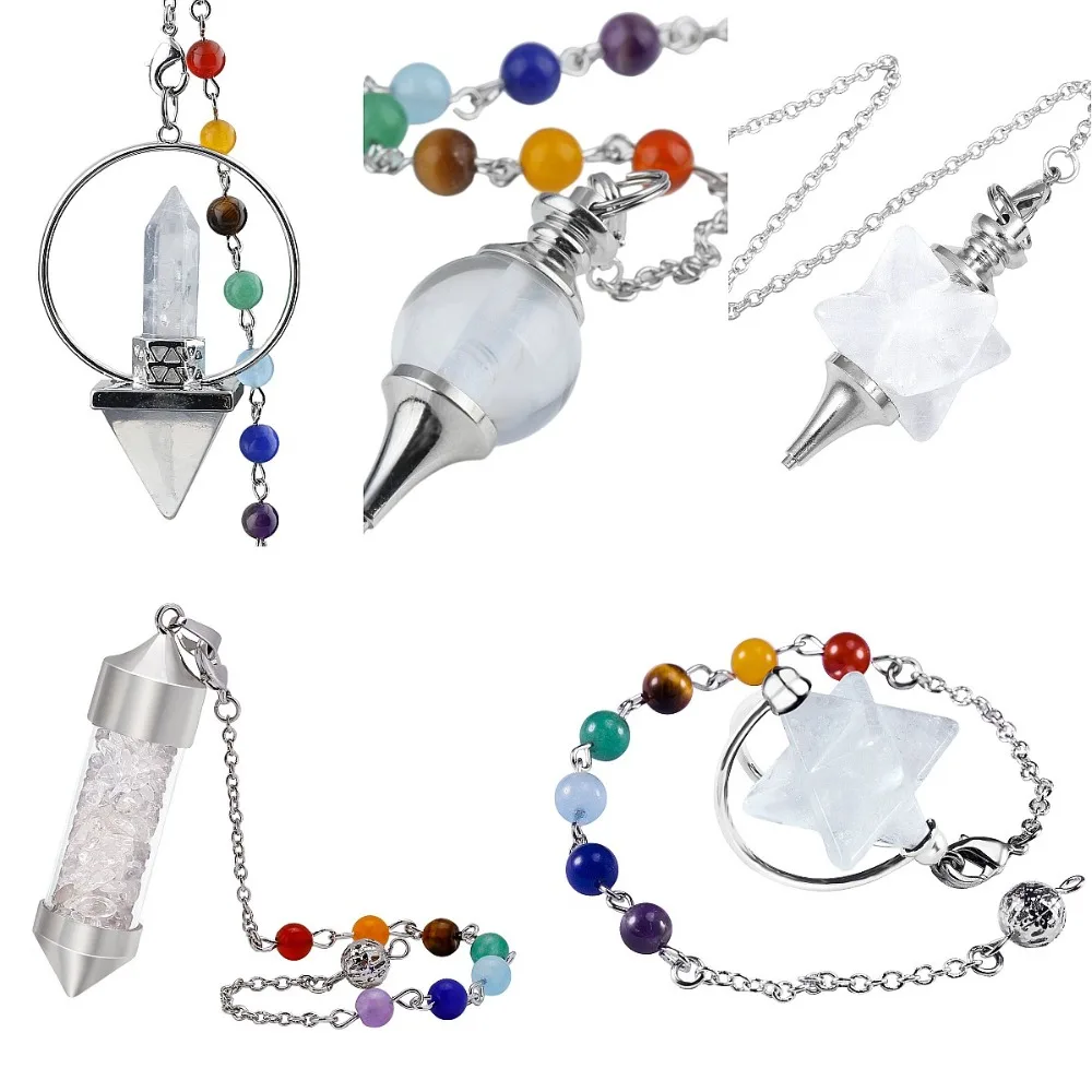 

SUNYIK Natural Rock Quartz Crystal Gem Stone Pendulum Reiki Healing Chakra Point Dowsing with Chain
