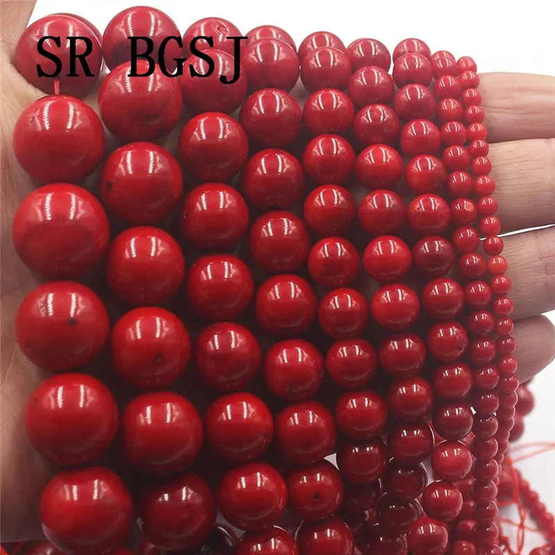 4-18 мм натуральный круглый морской бамбук красный коралл драгоценные камни для изготовления ювелирных изделий бусины/6 шт