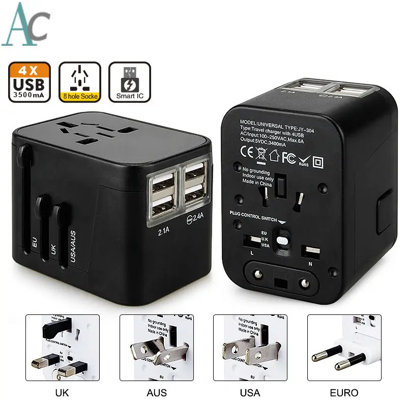 All in One Universal Travel USB Charger Adapter EU US Plug