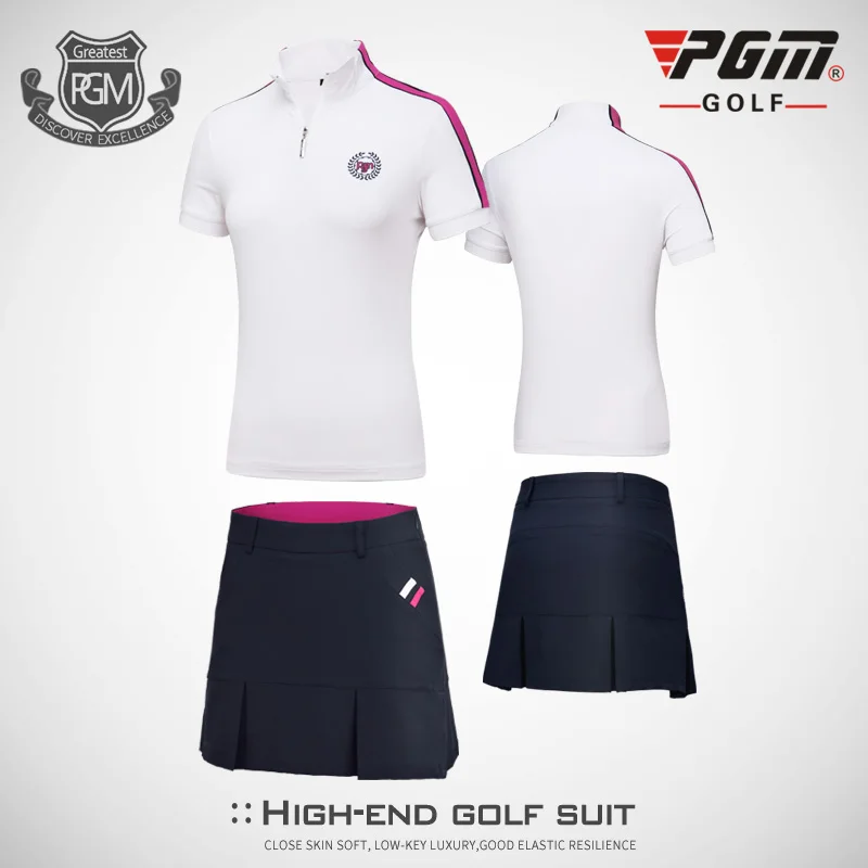 PGM spring summer golf apparel ladies short-sleeved zip collar T-shirt women's Slim Elastic breathable high-quality Golf Shirts