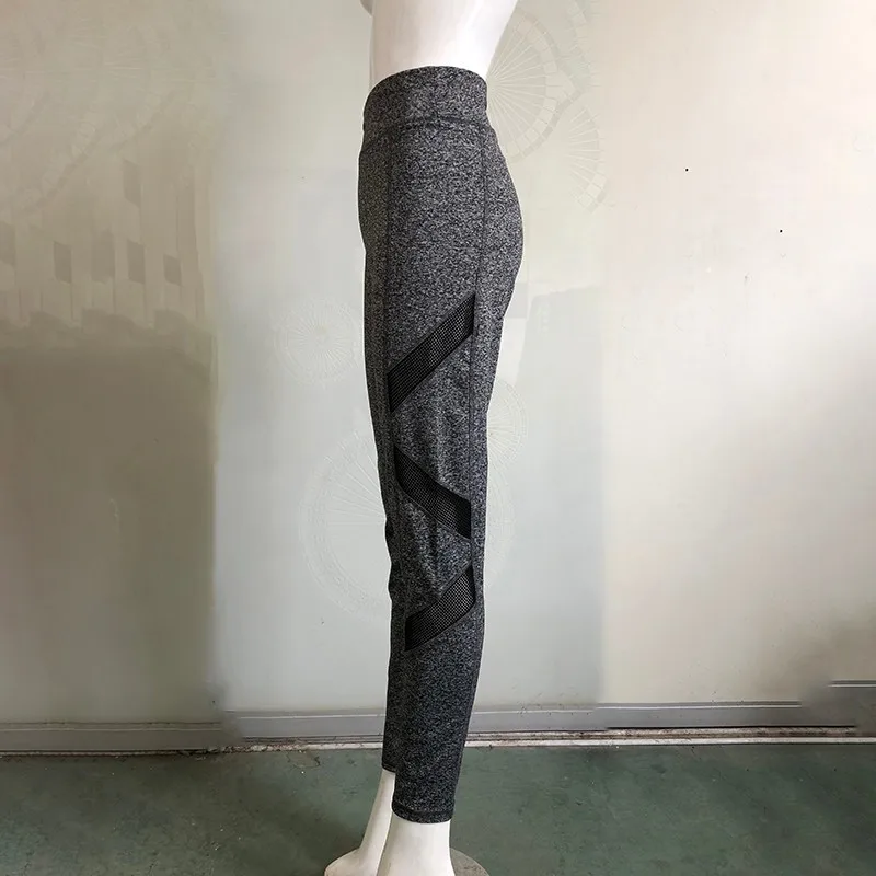 

[AOSHENG] new autumn winter 2018 fashion gery jogger pants elastic high waist stitching mesh pants women Y071