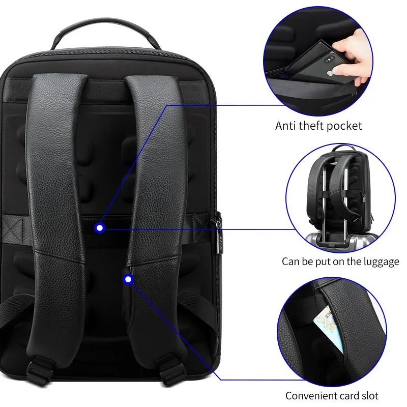 BOPAI Genuine Leather Backpack Men Back Pack Bags Top Layer Cow Leather Laptop Backpack 15.6 Inch S