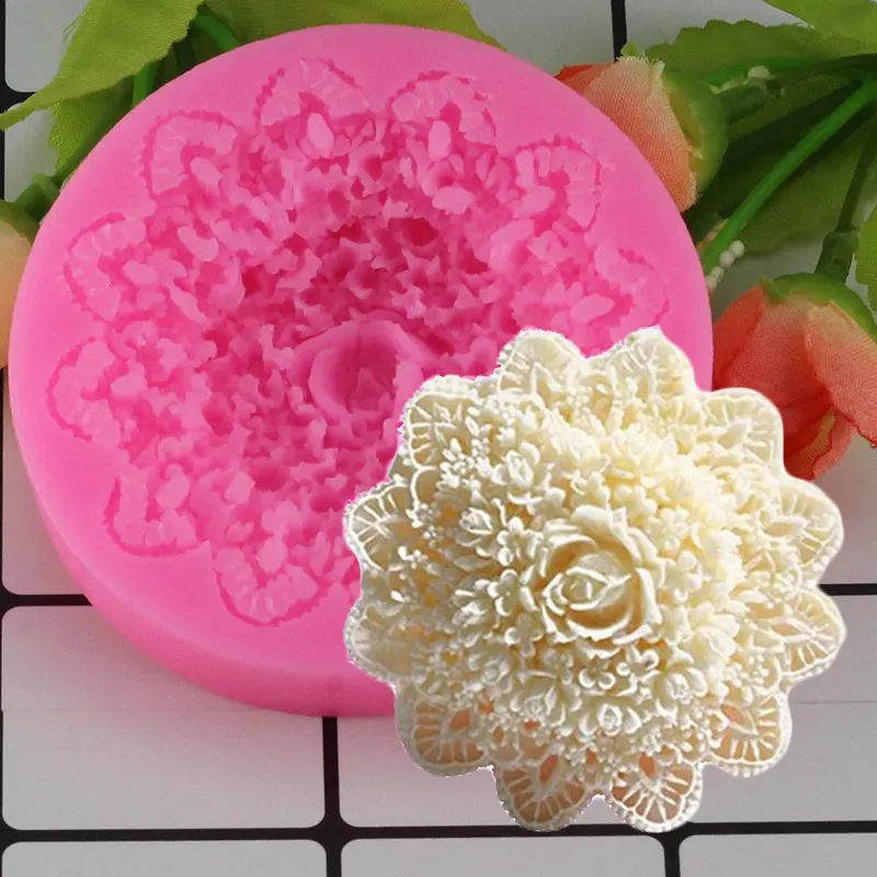 Mujiang роза цветок кружева силиконовые формы Свадьба Помадка украшения торта формы Шоколадные конфеты формы 3D Ремесло мыло формы