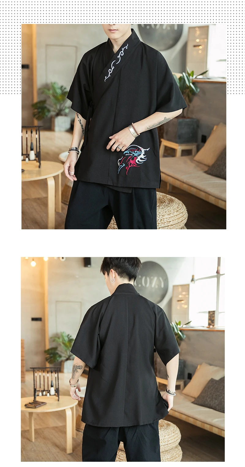 Chinese Style Shirts Men Summer Casual Vintage Mens Shirts Fashion Print Male Cotton Linen Male Clothing