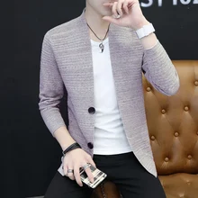 Мужской кардиган, свитер, Повседневная модная одежда, длинный рукав, мужской кардиган, осенний свитер, однобортный, Осенний бренд