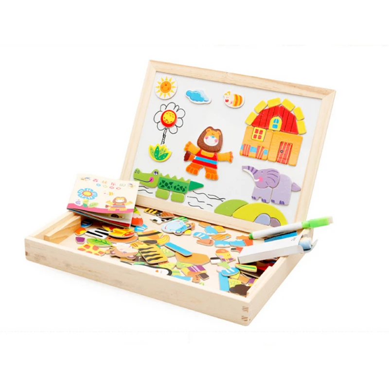N156 Бесплатная доставка Happy Farm лес рай Магнитная деревянный двухсторонний головоломки доска для рисования детские развивающие игрушки
