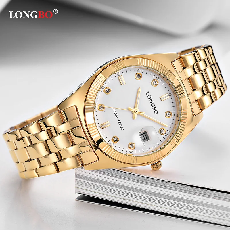 Best Seller  2018 LONGBO Mens Watches Top Brand Couple Quartz Analog Watch Lovers Stainless Steel Simple Gold Di