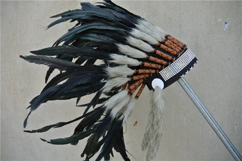 

black indian Feather headdress headpiece replica made for event Halloween feather headpiece headband supply