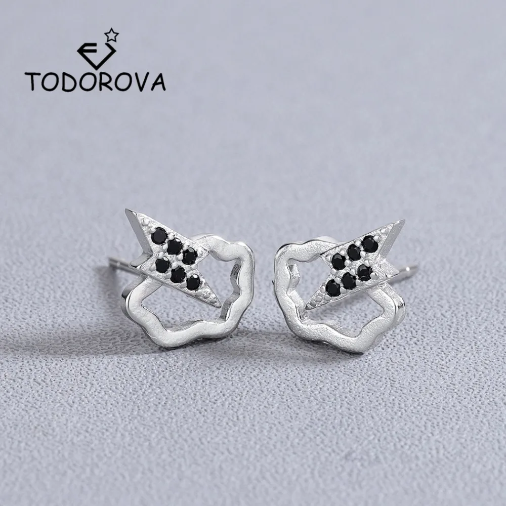 

Todorova Korean Fashion Hollow Cloud with Black Zirconia Lightning Stud Earrings Womens Jewellery Minimalist Earrings Ladies