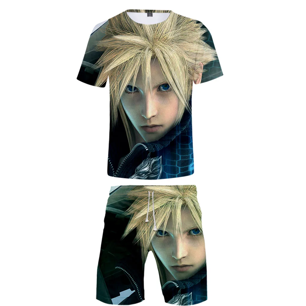 Final Fantasy VII Men's Short Sleeve T shirt and Beach shorts Set 3D Harajuku Hot Men/Women Summer Set FF7 Short Sleeve T shirt
