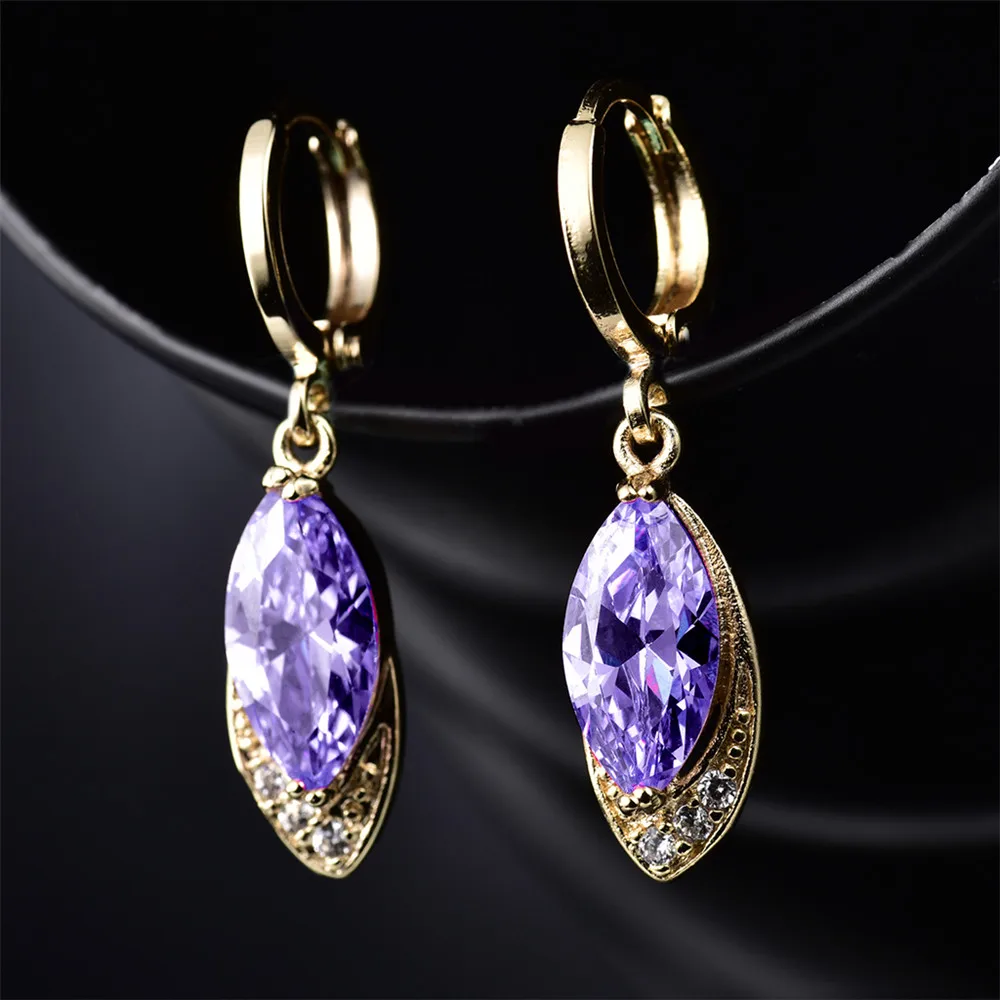 Purple CZ Мода moliam вечерние очаровательные серьги для женщин золотого цвета с кристаллами серьги Pandent AAA циркон висячие серьги MLE016 - Окраска металла: Purple CZ
