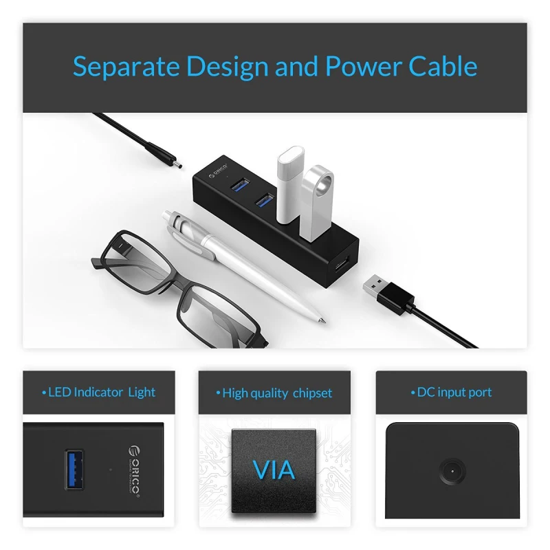 ORICO ABS 4 USB порта Высокоскоростной usb хаб 3 0 сплиттер для Apple Macbook Air ноутбук ПК черный