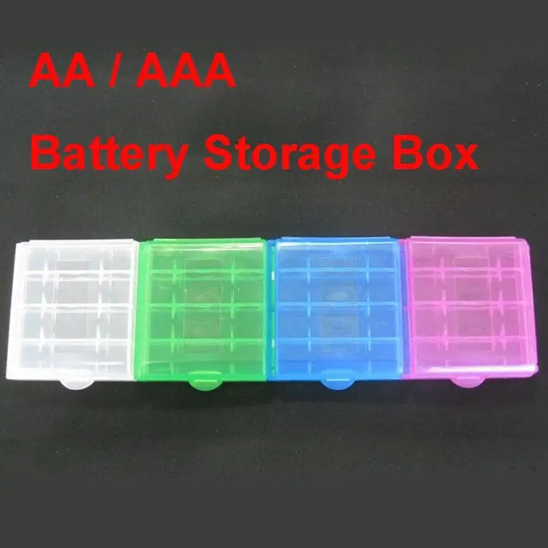 4 Pieces Durable Plastic AA/AAA Battery Storage Box Case multicolor