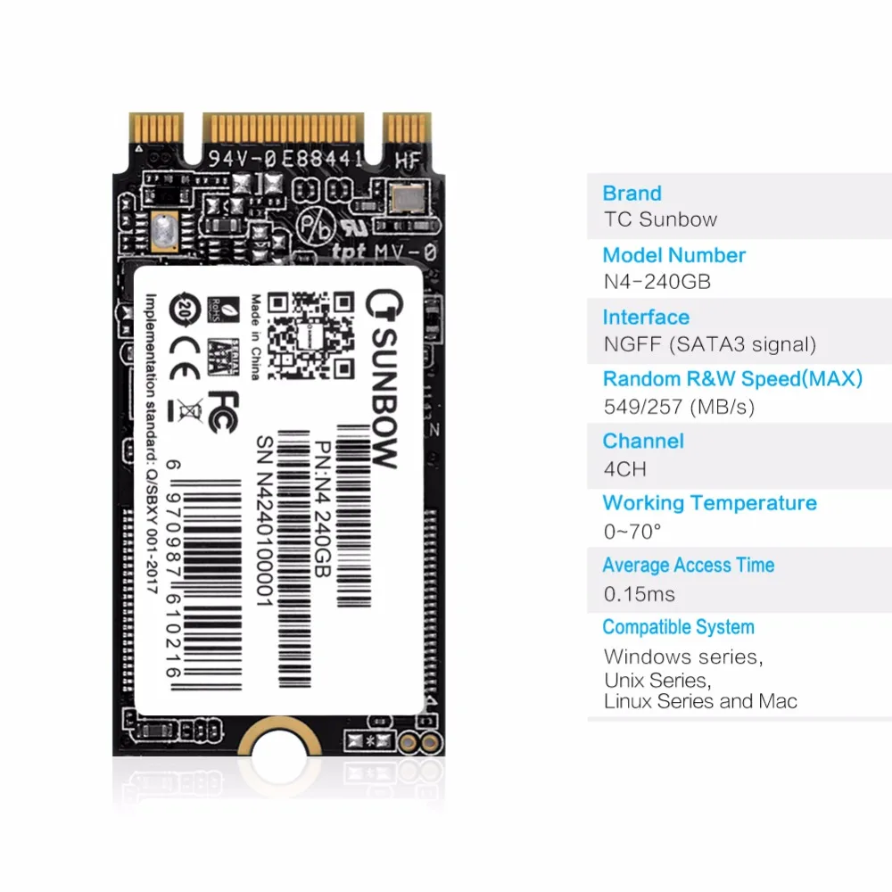 TC-SUNBOW низкая цена M.2 SATA SSD 22*42 NGFF 453/380 МБ/с. 312/175 МБ/с. для 120 ГБ 240 ГБ SSD