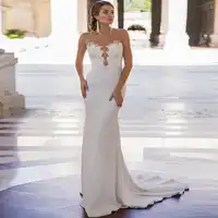 ADLN Günstige Backless Meerjungfrau Hochzeit Kleider Oansatz Ärmellose Perlen Applique Hochzeit Kleider Vestidos De Novia Sweep Zug