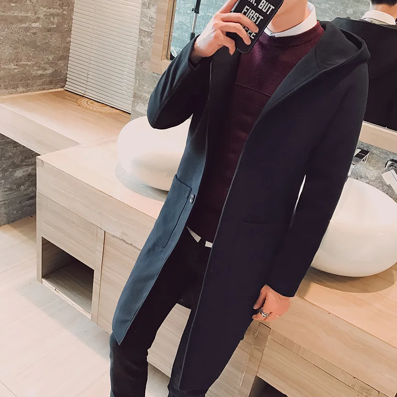 2018 New Autumn Korean Thick Wool Coat Youth Solid Medium Long Sections Windproof Coat Slim Fit Business Casual Woolen Coats 2018 New Autumn Korean Thick Wool Coat Youth Solid Medium Long Sections Windproof Coat Slim Fit Business Casual Woolen Coats