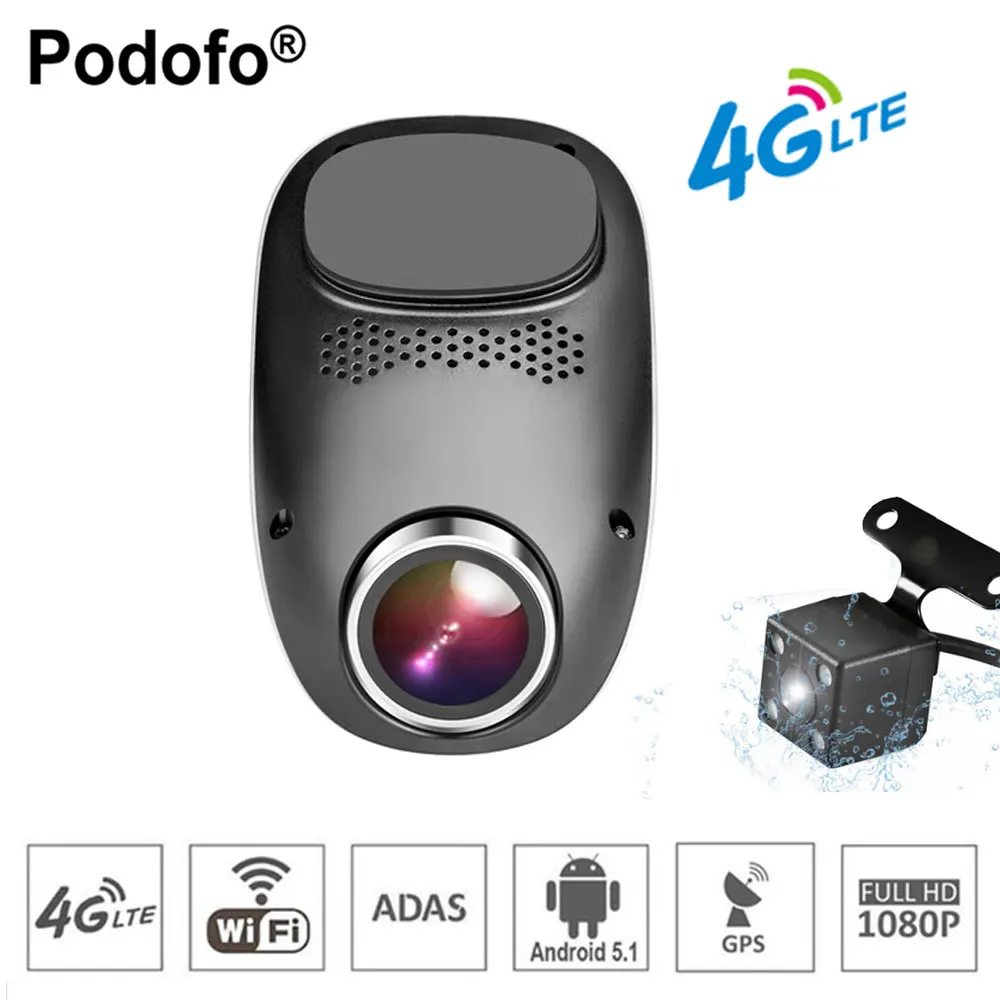 

Podofo 4G Dash Cam Car DVR Android GPS ADAS Registrator Dual lens camara Night Vision FHD 1080P Mini Loop Recording WiFi Dashcam