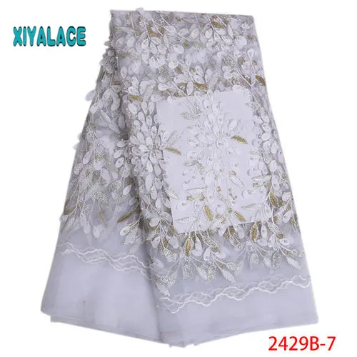 Нигерийская бисерная кружевная ткань высокого качества африканский 3D чистый кружевной материал для свадьбы французский кружевной тюлевый материал для платья YA2429B-1 - Цвет: 2429B-7