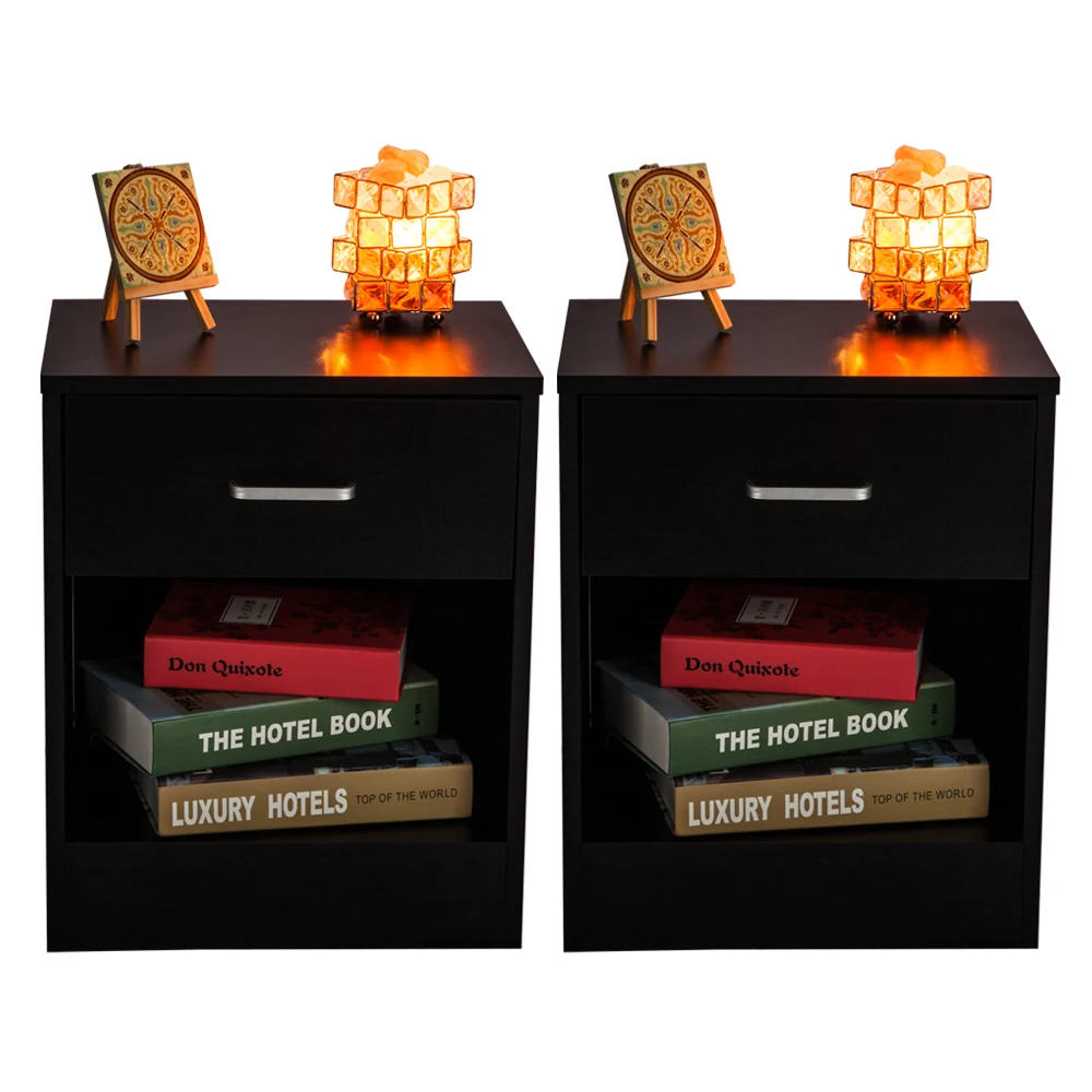 2pcs Wood Night Stand 2 Tiers 1 Drawer Bedside End Table Bedroom Furniture Organizer Storage Basket Nightstands Blakc White 2pcs Wood Night Stand 2 Tiers 1 Drawer Bedside End Table Bedroom Furniture Organizer Storage Basket Nightstands Blakc White
