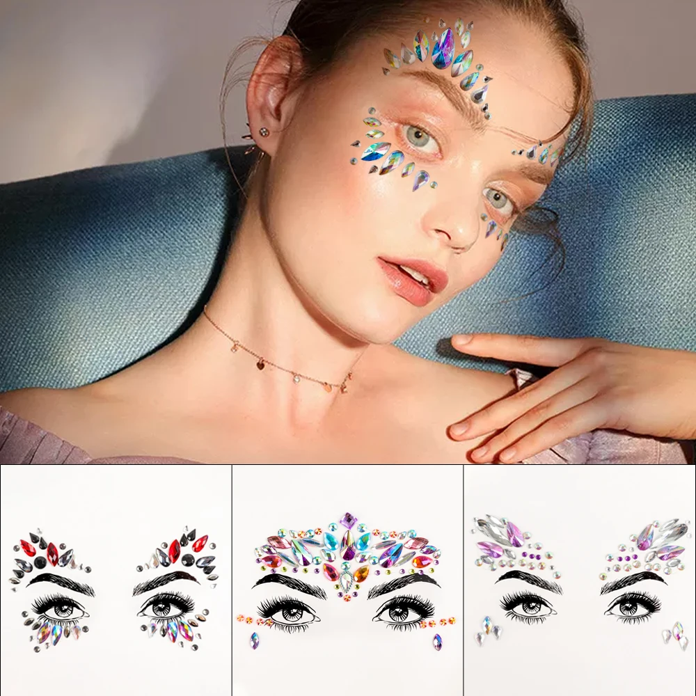 

1pc 3D Face Jewels Rhinestones Adhesive Crystal Face Gems Beauty Body Glitter Tattoo Art Eyebrow Face Eye Body Jewelry for Party