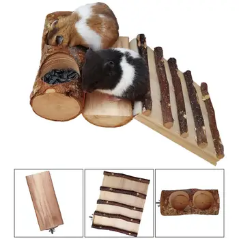 

3pcs Hamster Wooden Toy Set Apple Tree Branch Climbing Frame Platform Feeder Hamster Teeth Grinding Supplies Pet Toy