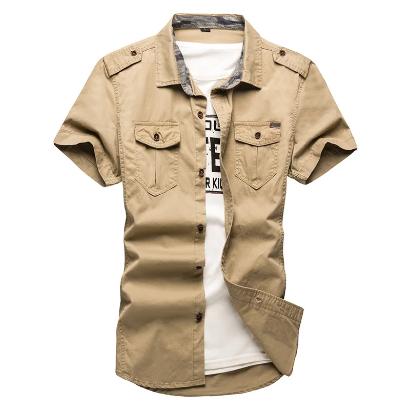 2017 Специальное предложение Лето Для мужчин рубашка Военная Униформа короткий рукав Повседневное Для мужчин S бренд социальной Костюмы CHEMISE