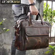 Мужской бизнес-портфель с масляной вощеной кожей, антикварный дизайн, чехол для ноутбука, чехол для документов, модная сумка-мессенджер, сумка-тоут, портфель 7146