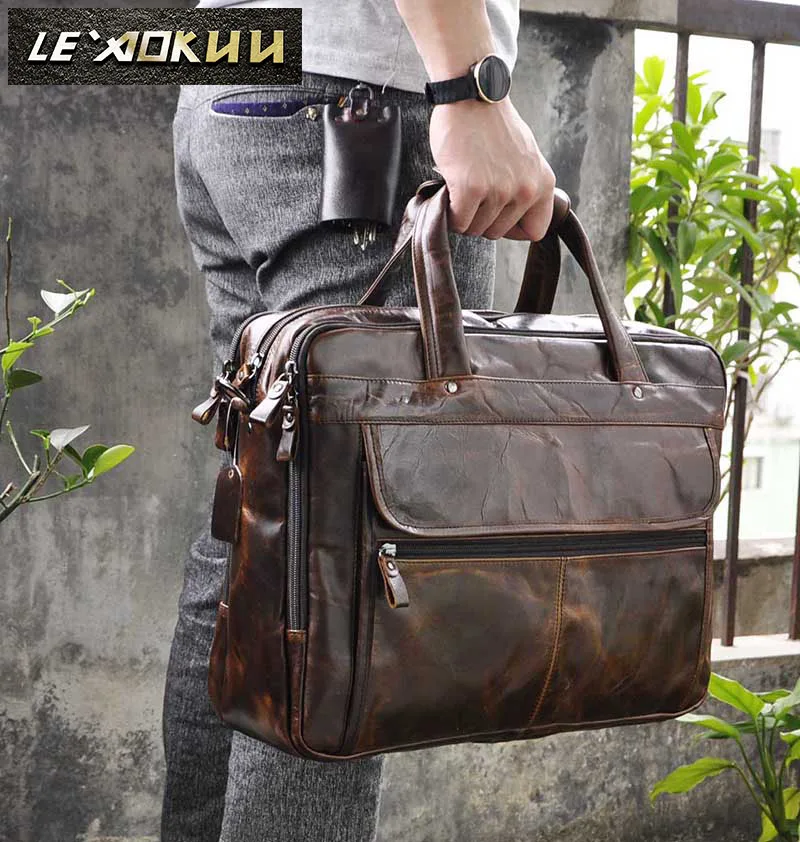 Kattee Crazy Horse Leather Men Briefcase Business Bag 16/"laptop Bag Messenger