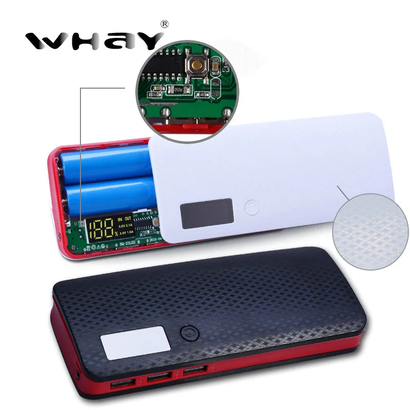 

5x18650 PoverBank Case Powerbank 3 USB Phone Charger DIY Portable Power Bank Shell LCD Display Box BankPower (Without battery)