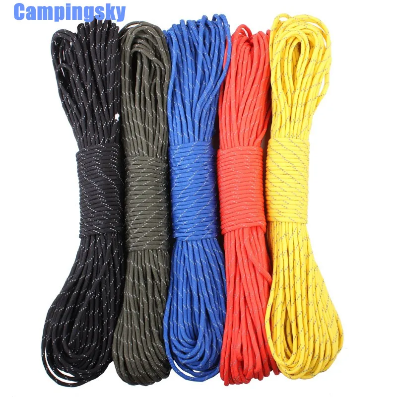 CAMPINGSKY 12 الألوان عاكس Paracord 550lb 7 ستراند 25 قدم بقاء 7 حبلا المظلة