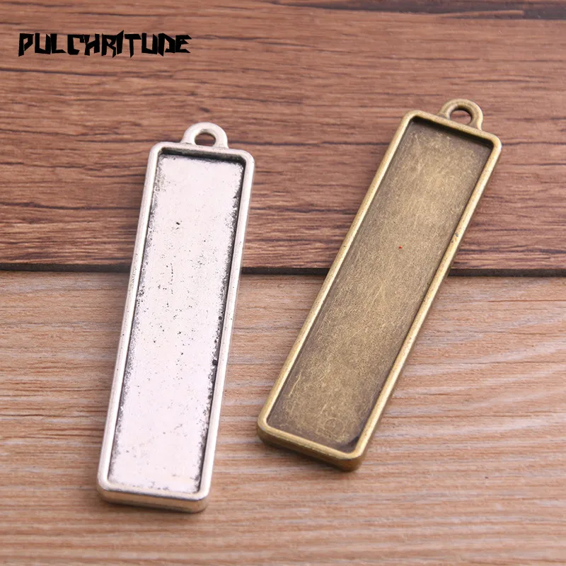 

PULCHRITUDE 2PCS 13*60mm Inner Size 2 Colors Plated Classic Simple Rectangle Style Cabochon Base Setting Charms Pendant P6768
