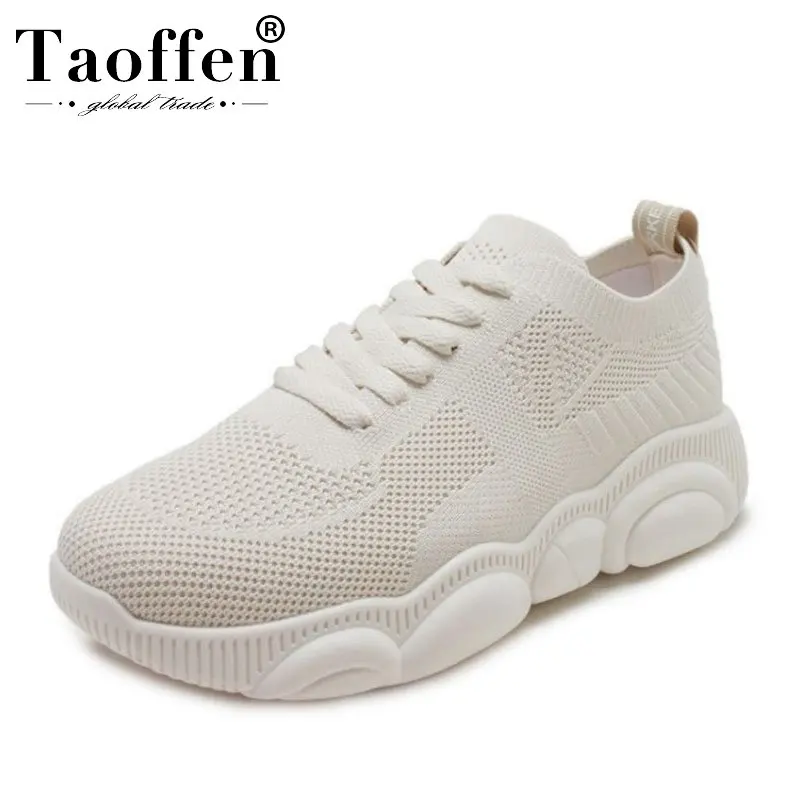 

TAOFFEN Simple Black White Shoes Women Sneakers Thick Bottom Vulcanized Shoes Daily Breathable Causal Club Shoes Size 35-40