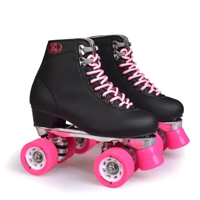 Roller Skates Metal Plate Double Line Skates Metal Base Adult Street Racing PU 4 Wheels Two line
