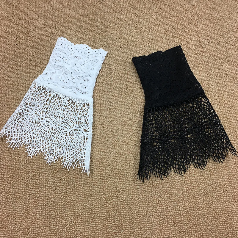 Vintage Collar False Collar Irregular pleated bow drill Women\'s Sunscreen Lace Gloves Fashion Joker Accessories Solid Black