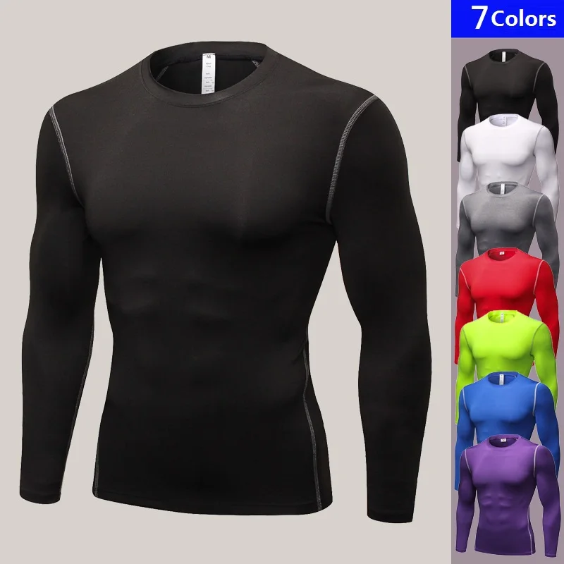 

Compression t shirt men long sleeve tight solid tshirt fitness active made of elastic material