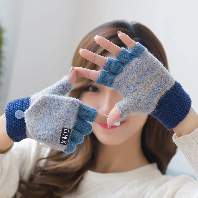 Kakaforsa, женские перчатки без пальцев, многофункциональные, милые, теплые, варежки для студентов, зимние, женские, handschoenen eldiven - Цвет: Royal blue