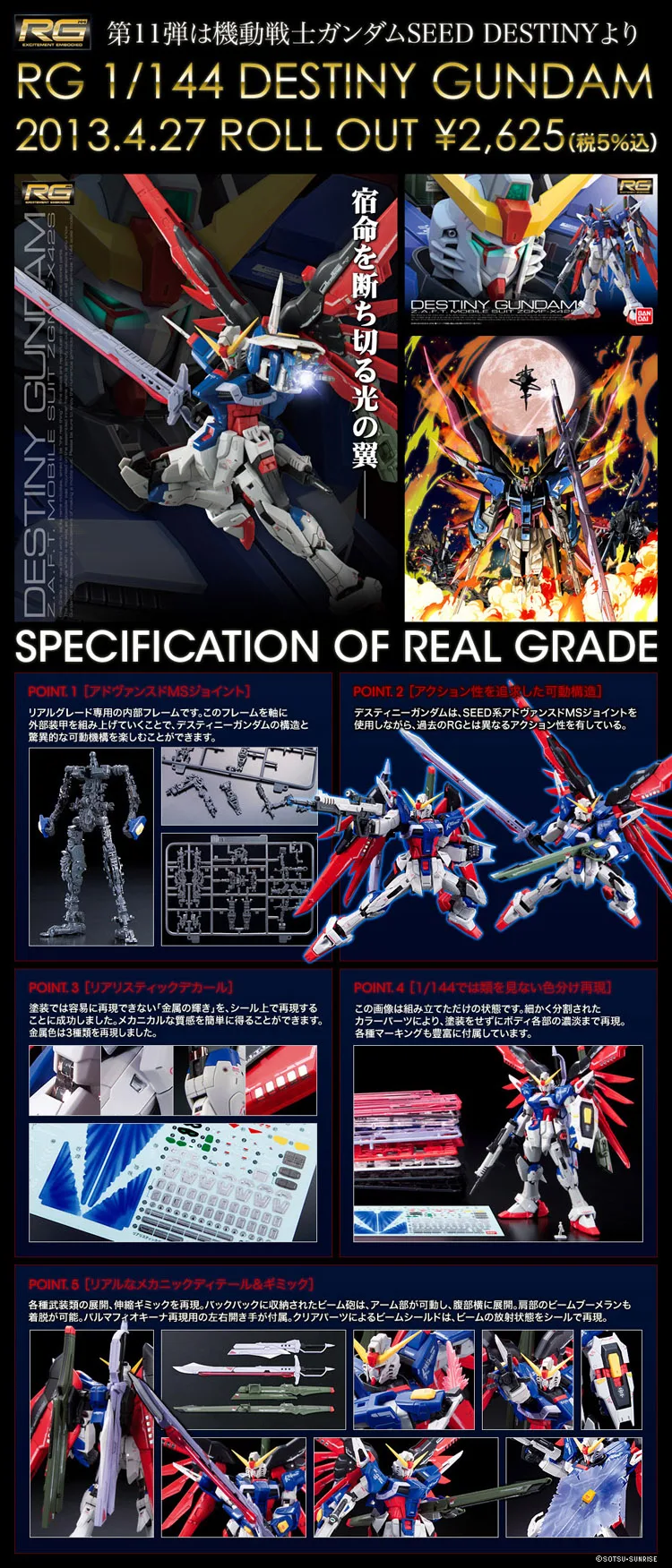 Gundam RG 1/144 модель Destiny Gundam мобильный костюм детские игрушки с держателем